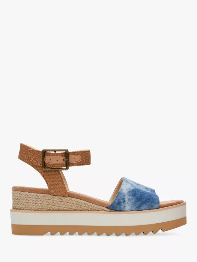 Toms Ladies Diana Platform Wedge Ankle Strap Sandal In Blue