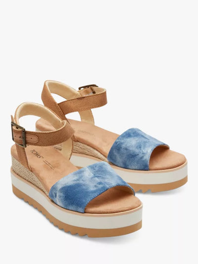 Toms Ladies Diana Platform Wedge Ankle Strap Sandal In Blue