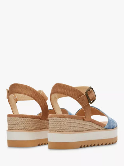 Toms Ladies Diana Platform Wedge Ankle Strap Sandal In Blue