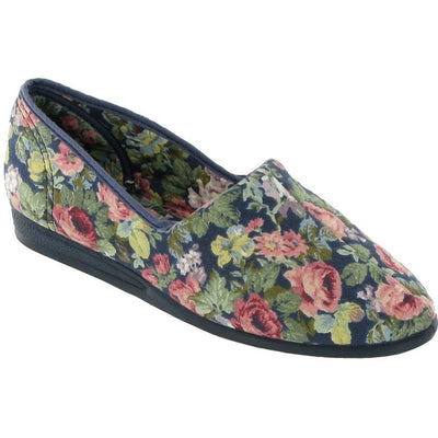 Mirak Cammie Canvas Ladies Wide Fit Touch Fastening Distressed  Flowers Shoe