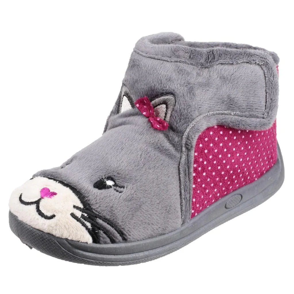 Mirak Kitty Kids Touch Fastening Grey Slipper