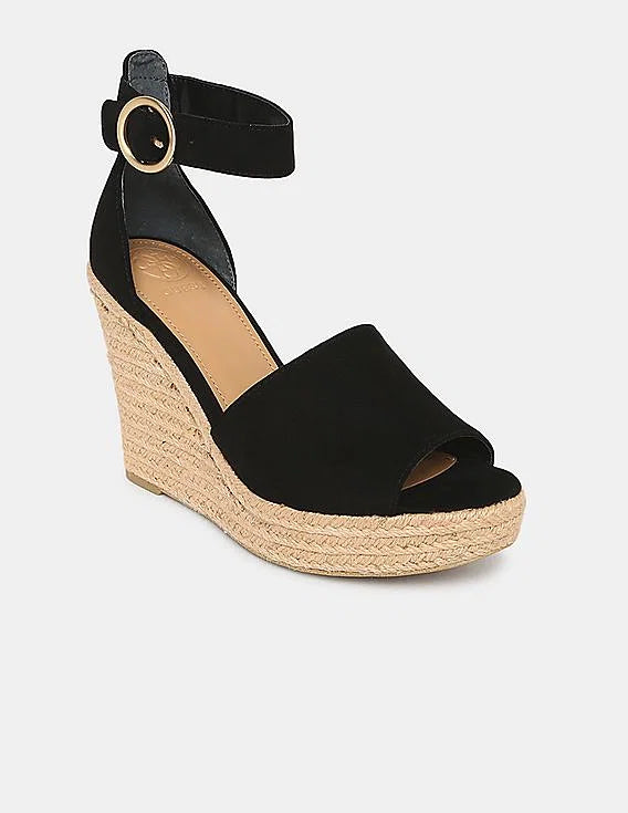 Toms Ladies Marisol Wedge Heeled Ankle Strap Sandal In Black