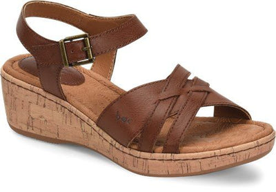 Riva Ladies Pembroke T-bar Wedge Sandals - Brown