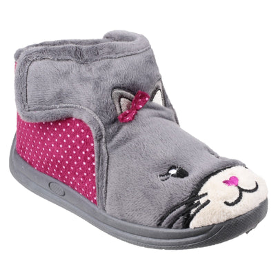 Mirak Kitty Kids Touch Fastening Grey Slipper