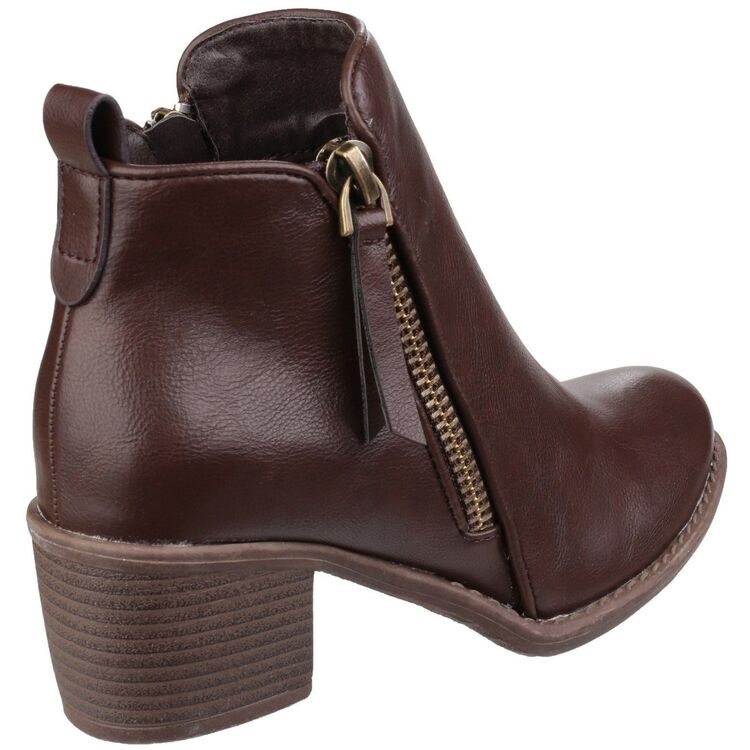 Divaz Dench Almond-Shaped Toe Brown Leather zip Heel Boot