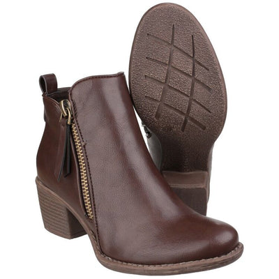 Divaz Dench Almond-Shaped Toe Brown Leather zip Heel Boot