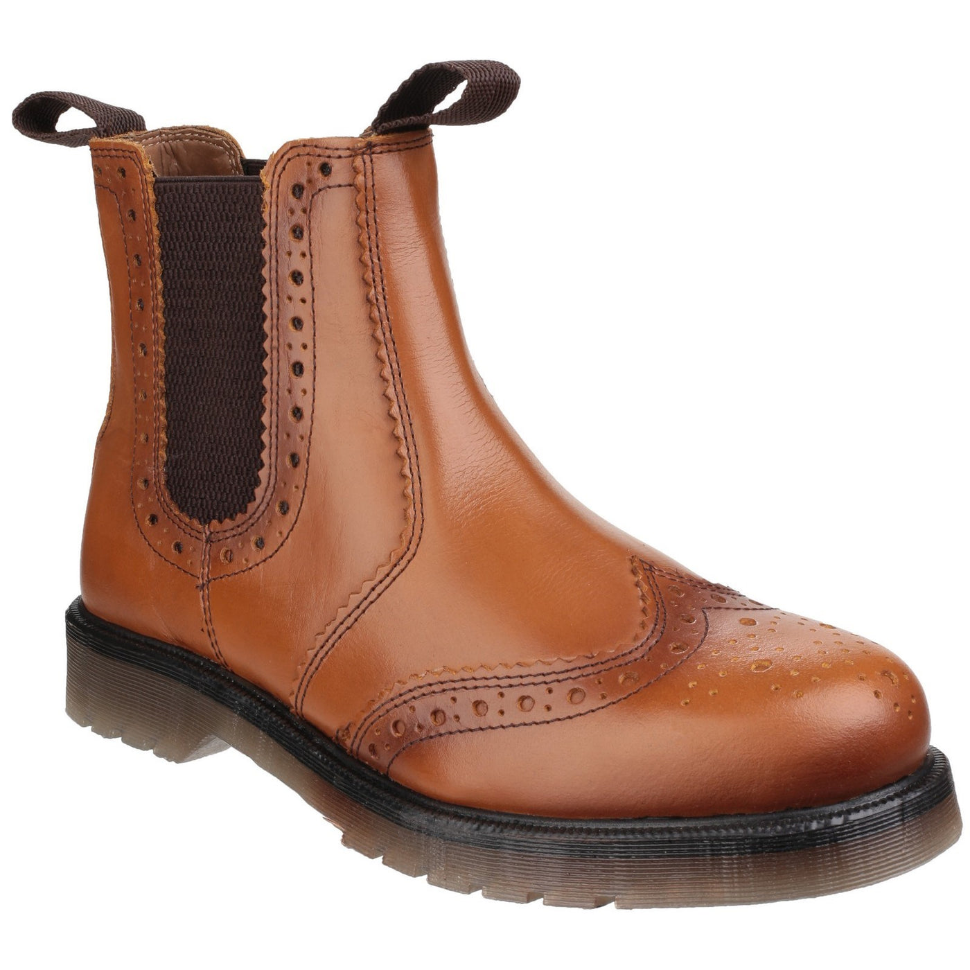 Amblers Dalby Mens Real Leather Brogue Pull On Tan Boot