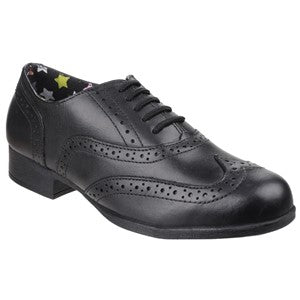 Hush Puppies Kada Leather Fosters Schoolwear Girls Black Lace Up Brogue Shoe