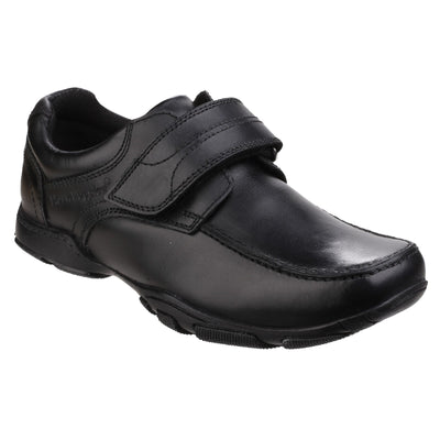 Hush Puppies Freddy Premium Ralston Leather Boys School Shoe in Black