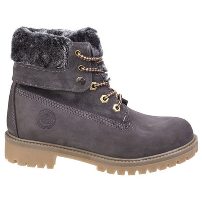 Darkwood Walnut Timberland Faux Fur Fluffy Grey Cuff Boots