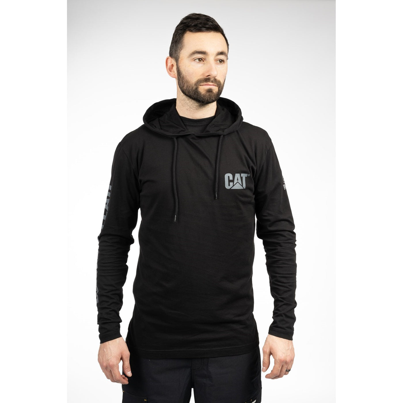 Caterpillar Hooded Mens Cotton Long Sleeve Tee