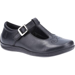 Hush Puppies Girls Eliza Junior Lol Black Leather  Flat School Shoes