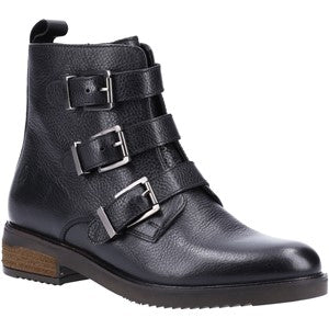 Hush Puppies Pria Ladies Leather Memory Foam Buckle Zip-Up Ankle Boots