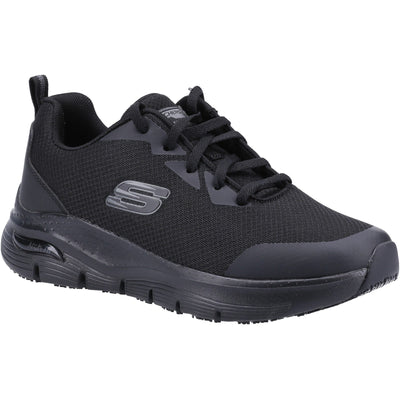 Skechers Work Arch Fit Lace Up Athletic Workwear Occupational Trainers Black