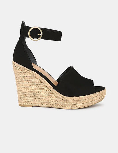 Toms Ladies Marisol Wedge Heeled Ankle Strap Sandal In Black