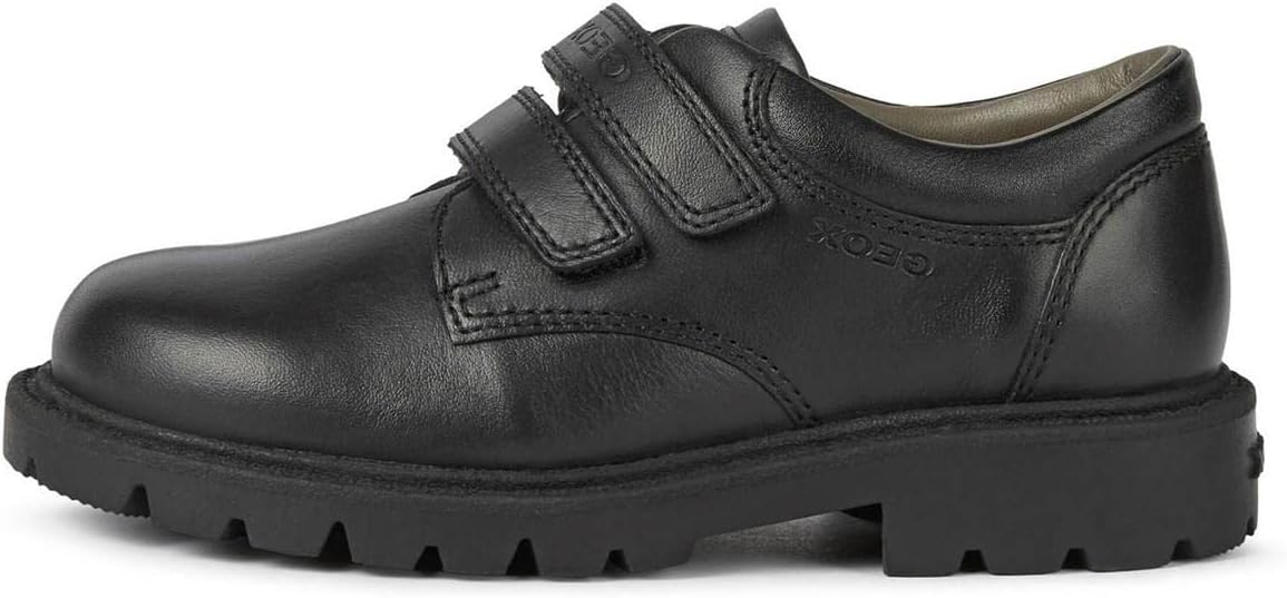 Geox Shaylax Derby Style Double Riptape Fastening Black Child Shoe
