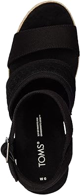 Toms Madelyn Women's Black Canvas-Embossed Suede Heels Sandals