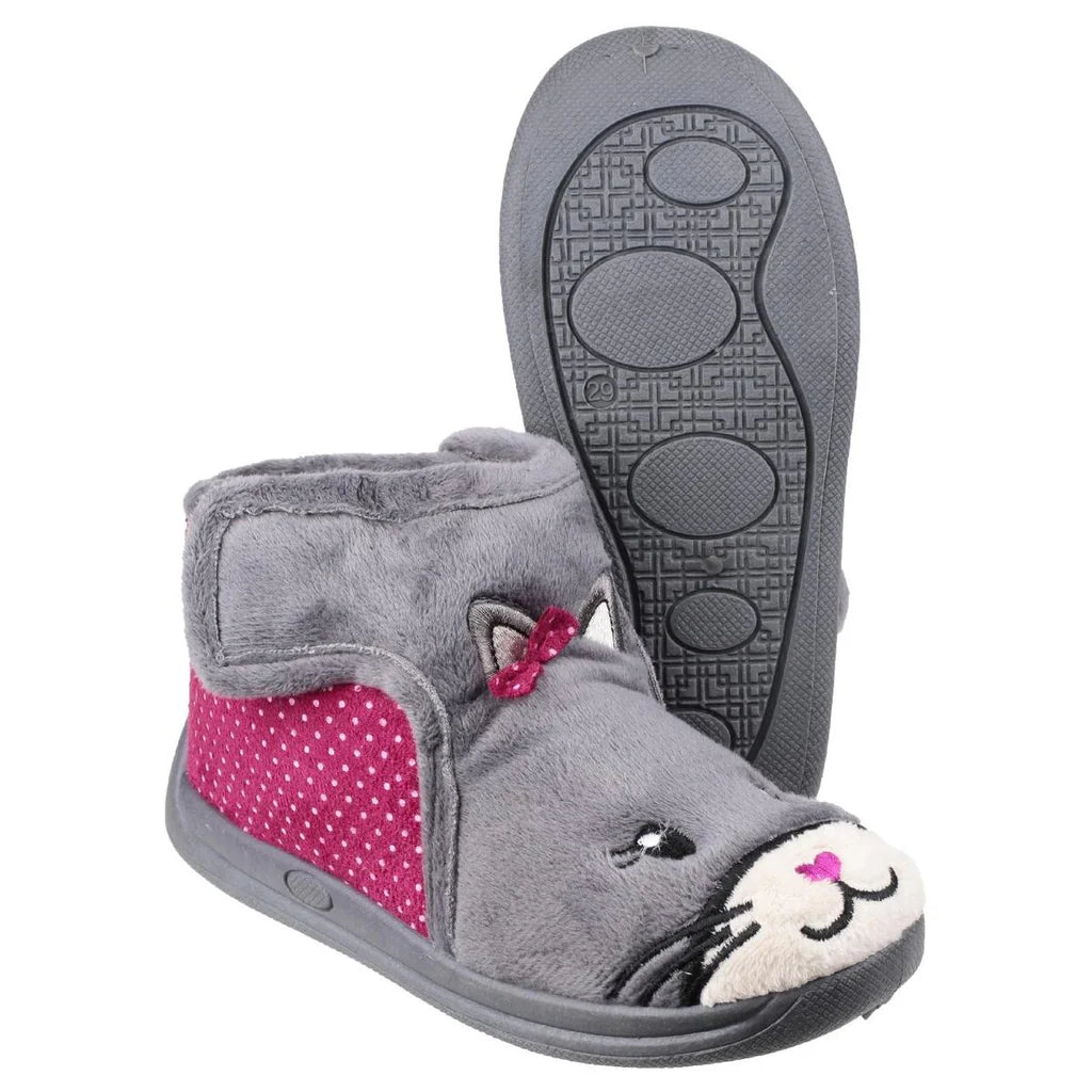 Mirak Kitty Kids Touch Fastening Grey Slipper