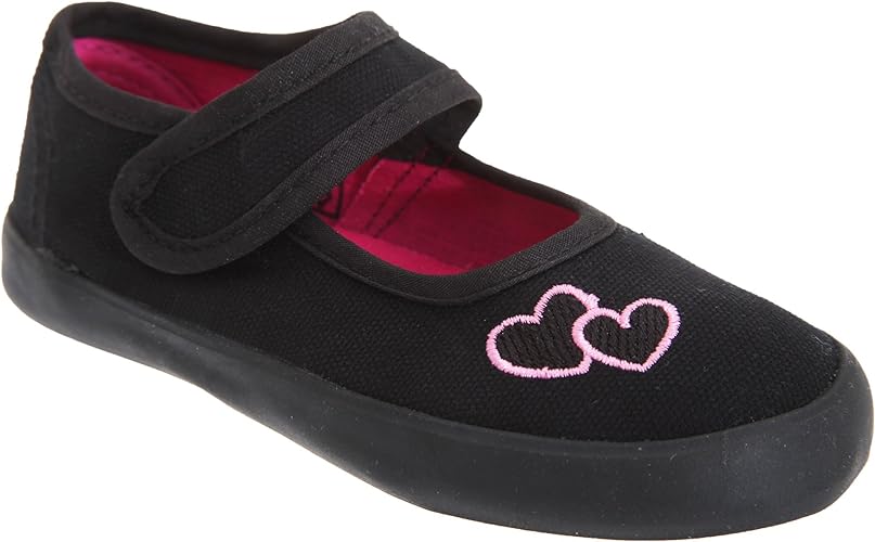 Mirak Black Bar Velcro Shooting Star Pumps Plimsolls Canvas Kids School Shoes