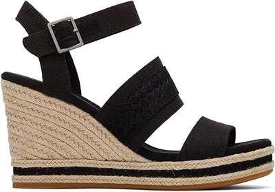 Toms Madelyn Women's Black Canvas-Embossed Suede Heels Sandals