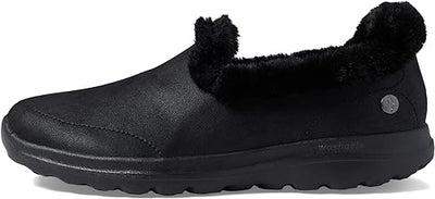 Skechers  Emslie Lulin Goga Mat Black Suede Low Top Fur Lined Shoes