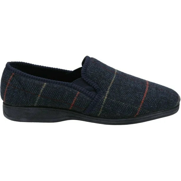 Fleet & Foster Mitchell Luxury Mens Slippers Comfy Tweed Check Warm Lining