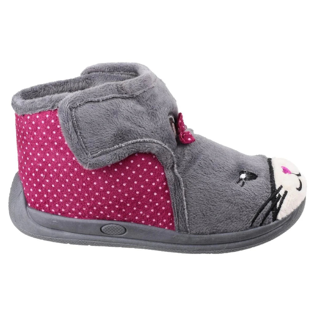 Mirak Kitty Kids Touch Fastening Grey Slipper