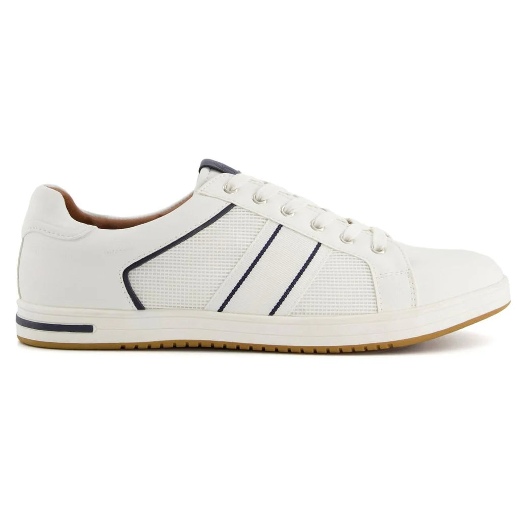 Dune Trues Stripe Panel White Mens Lace up Trainers