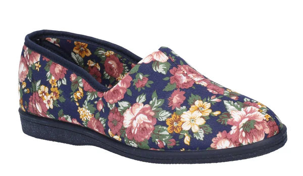 Mirak Cammie Canvas Ladies Wide Fit Touch Fastening Distressed  Flowers Shoe