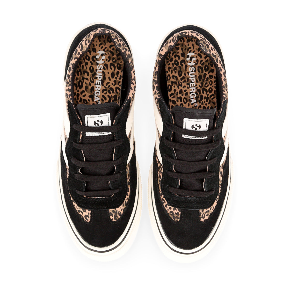 Superga Women Black  Revolley Leopard Trainers