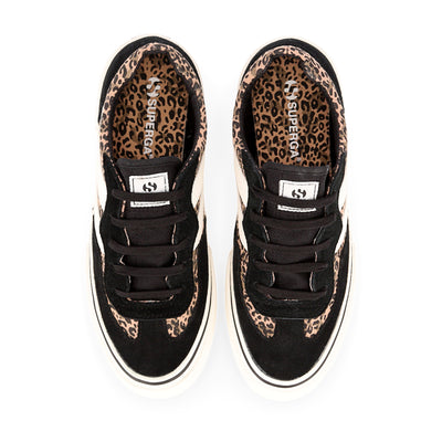 Superga Women Black  Revolley Leopard Trainers