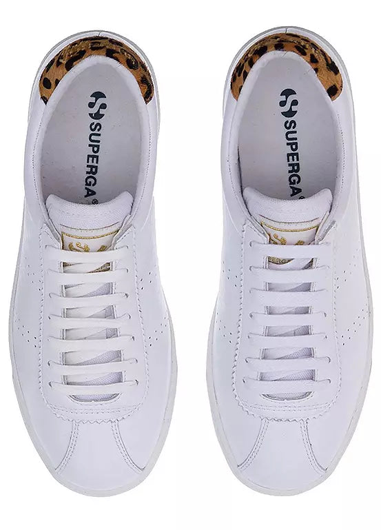 Superga Women White Leopard Leather Sports Trainers