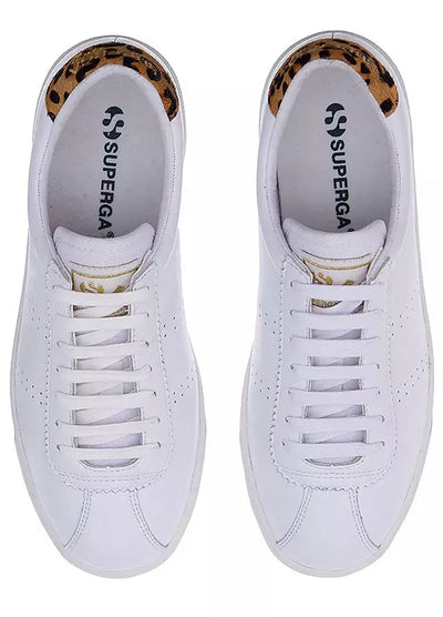 Superga Women White Leopard Leather Sports Trainers