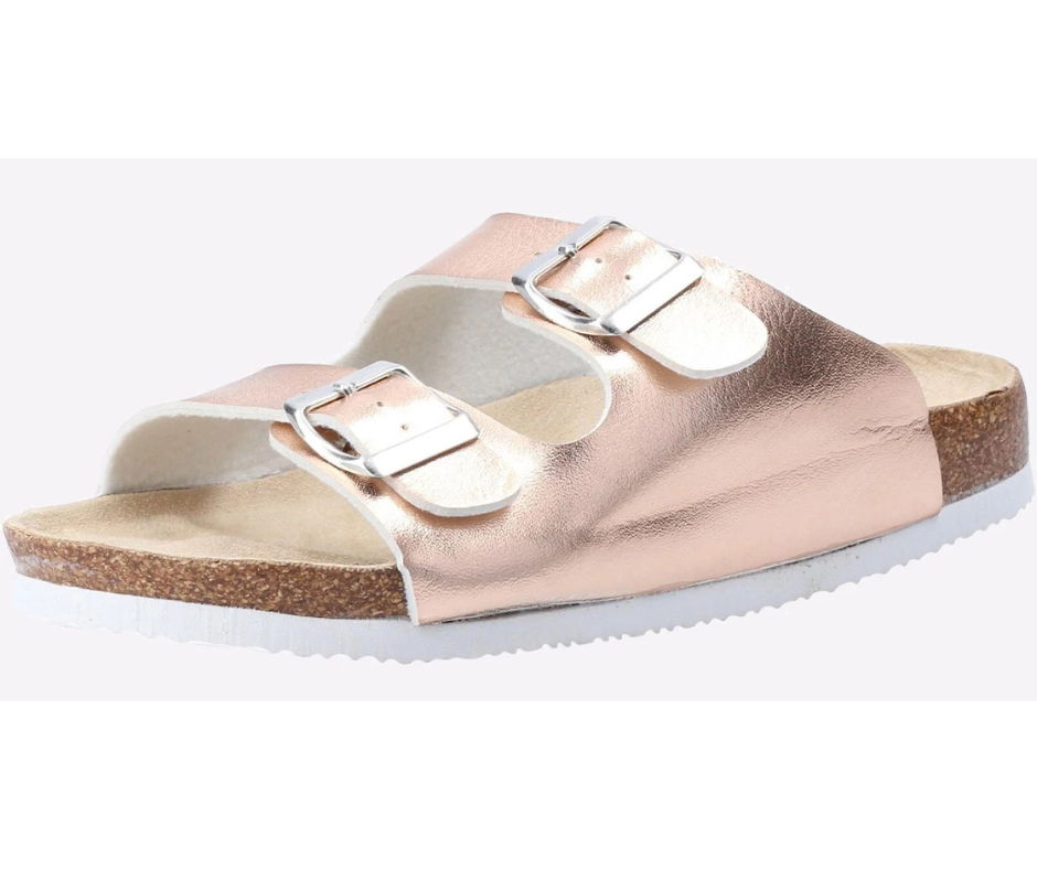 Divaz Nimes Women Dual Buckle Casual Sandal In Rose Gold