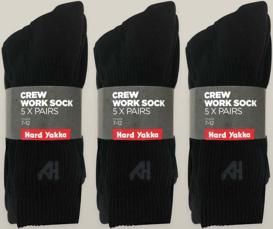 Hard Yakka Mens Crew Work Multi-Coloured Workwear Socks