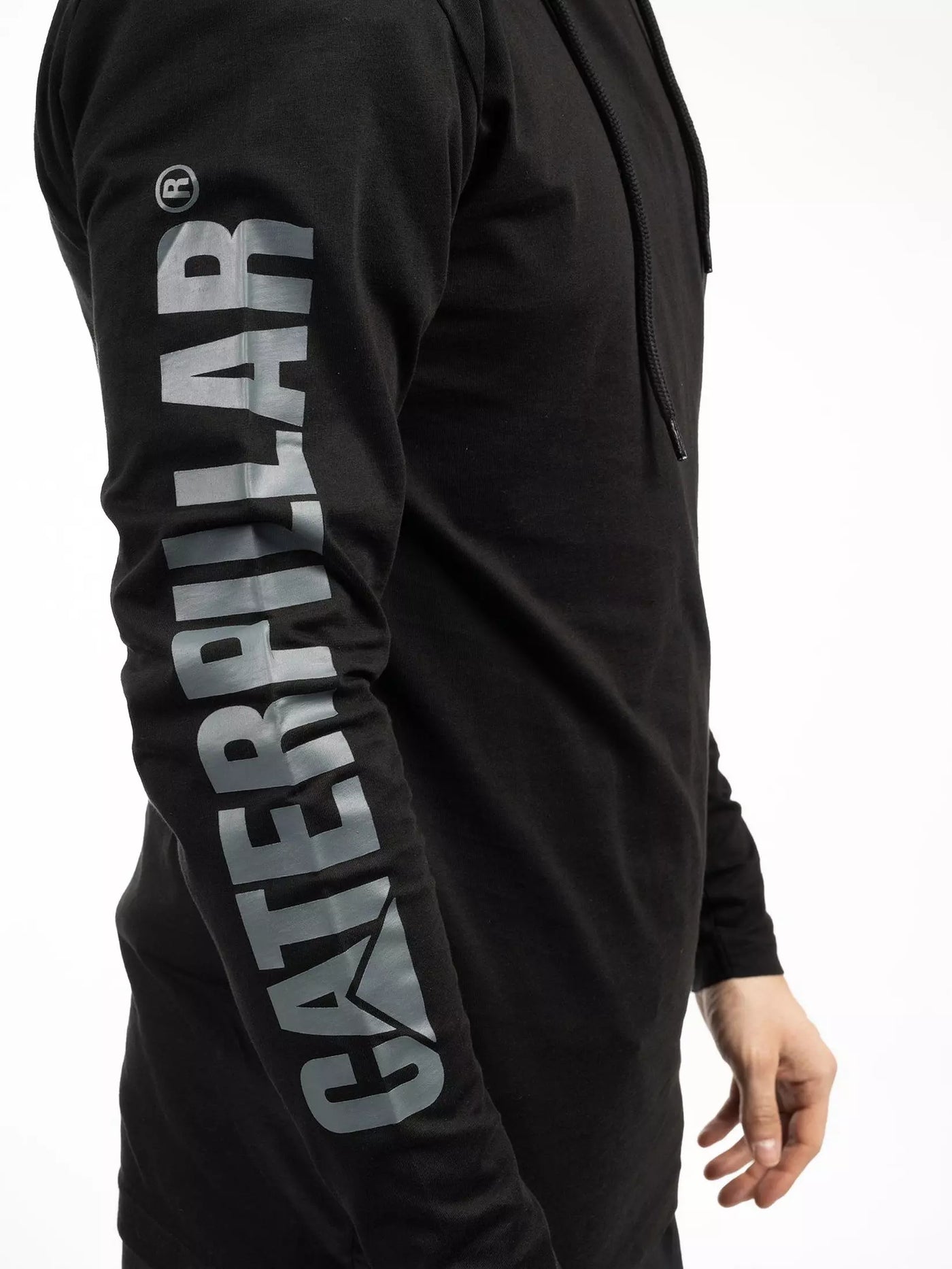 Caterpillar Hooded Mens Cotton Long Sleeve Tee