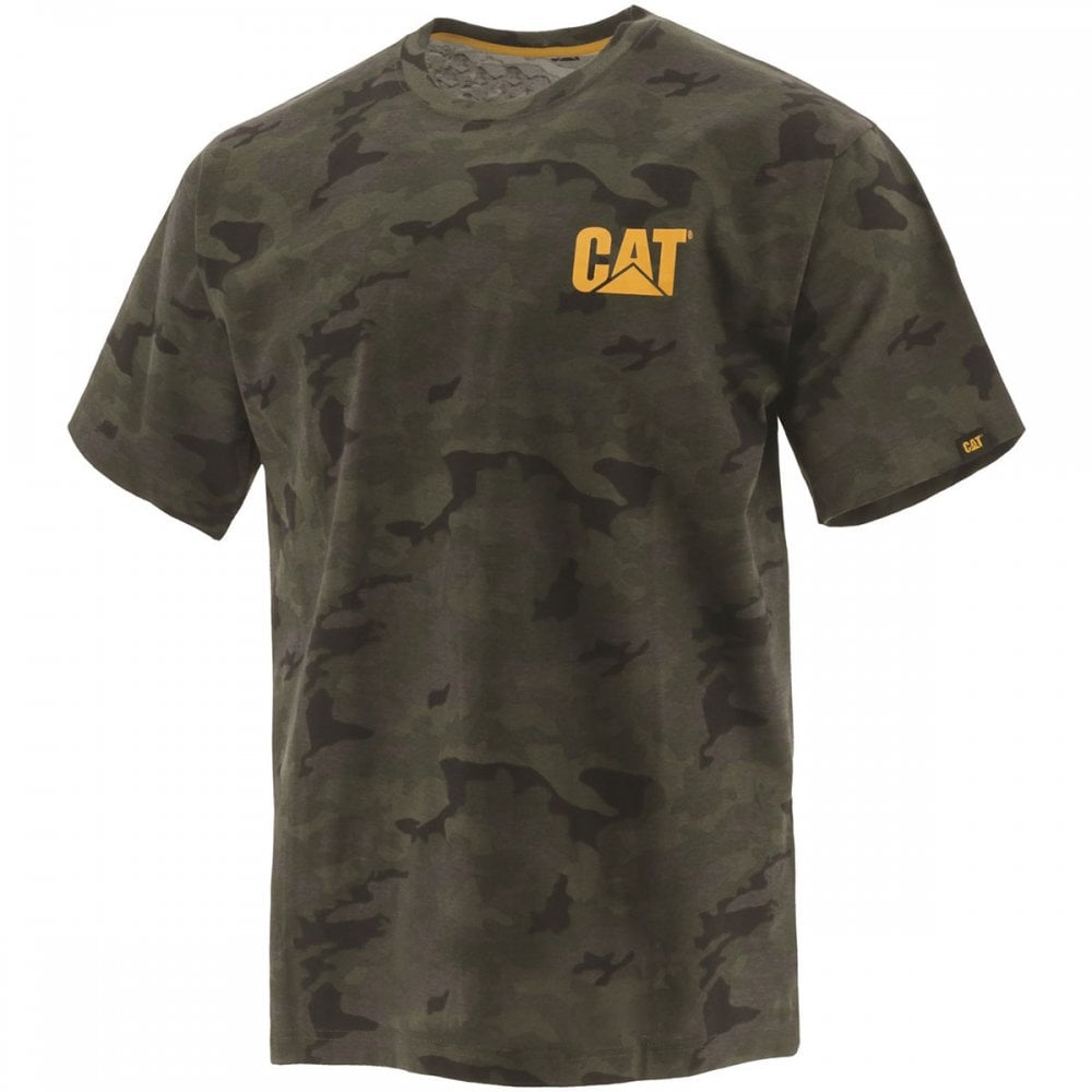 Caterpillar Classic Logo Night Camo Camouflage Green T-shirt