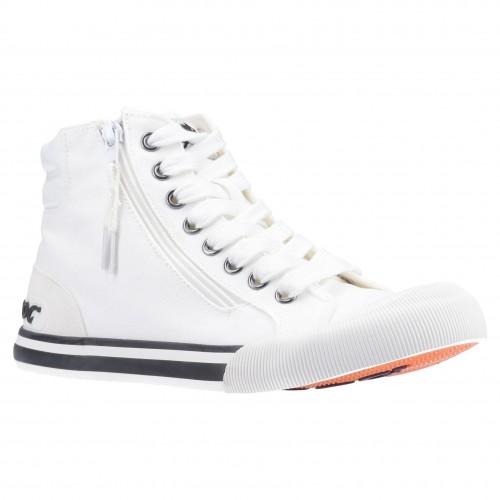 Rocket Dog Ladies Jazzin Cotton Canvas High-Top Shoes (White)