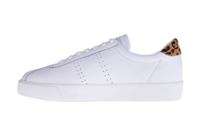 Superga Women White Leopard Leather Sports Trainers