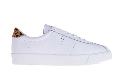 Superga Women White Leopard Leather Sports Trainers