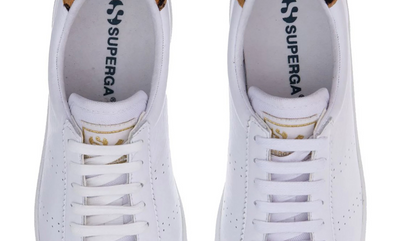 Superga Women White Leopard Leather Sports Trainers