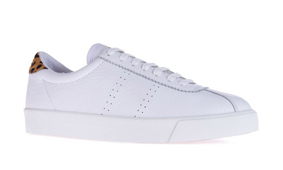 Superga Women White Leopard Leather Sports Trainers