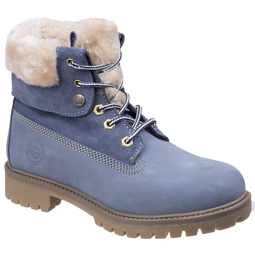 Darkwood Walnut Timberland Faux Fur Fluffy Grey Cuff Boots