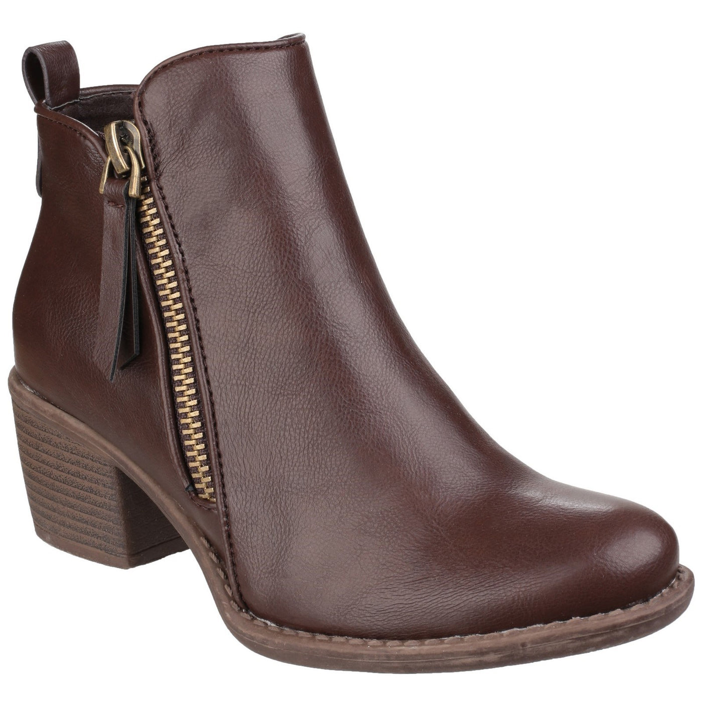 Divaz Dench Almond-Shaped Toe Brown Leather zip Heel Boot