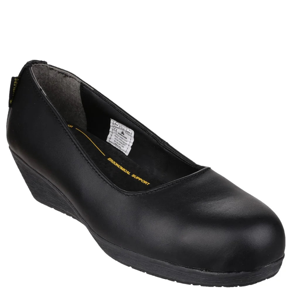 Amblers Safety Women Leather Heeled Black Shoes