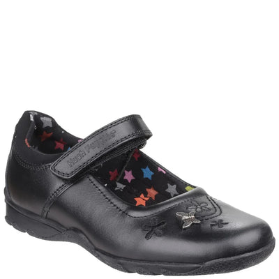 Hush Puppies Black Clare Girls Leather Touch Fasten Patent School Shoe