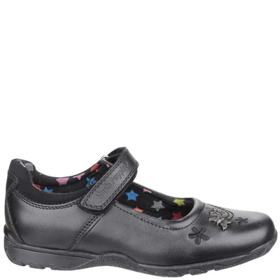 Hush Puppies Black Clare Girls Leather Touch Fasten Patent School Shoe