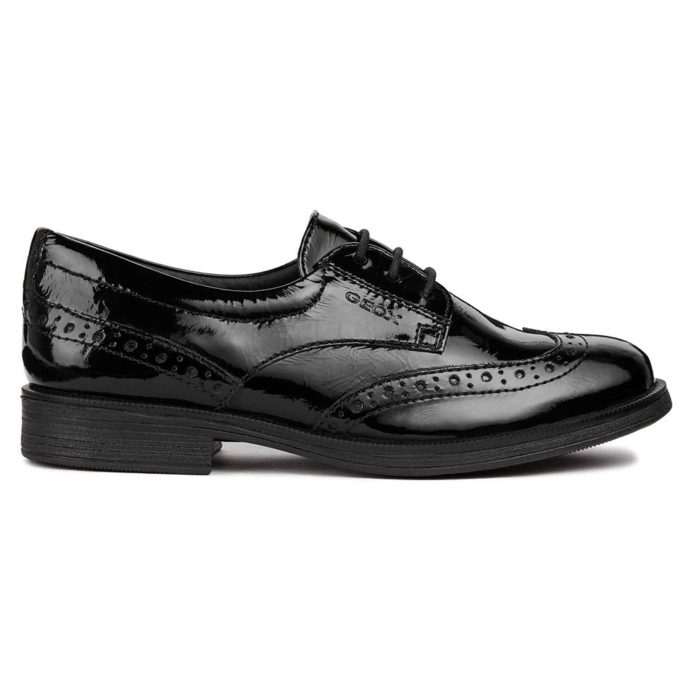 Geox  J Agata D Lace Up Shoe in Black Patent