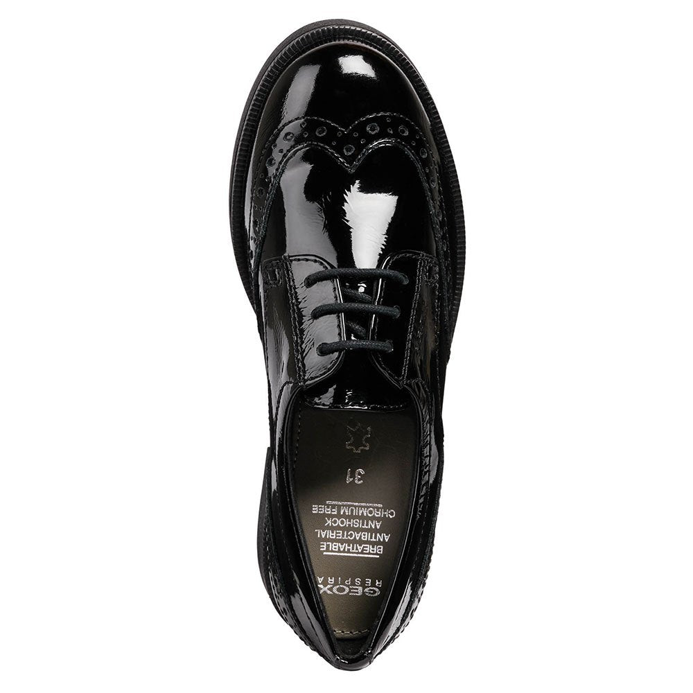 Geox  J Agata D Lace Up Shoe in Black Patent