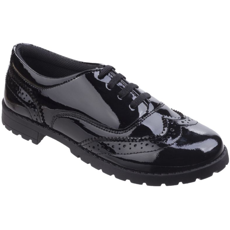 Hush Puppies Eadie Kada Junior Black Patent Leather Brogue Style Shoe